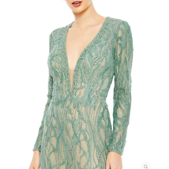 Mac Duggal 79291 Womens BEADED ILLUSION LONG SLEEVE PLUNGE NECK GOWN - Picture 4 of 16